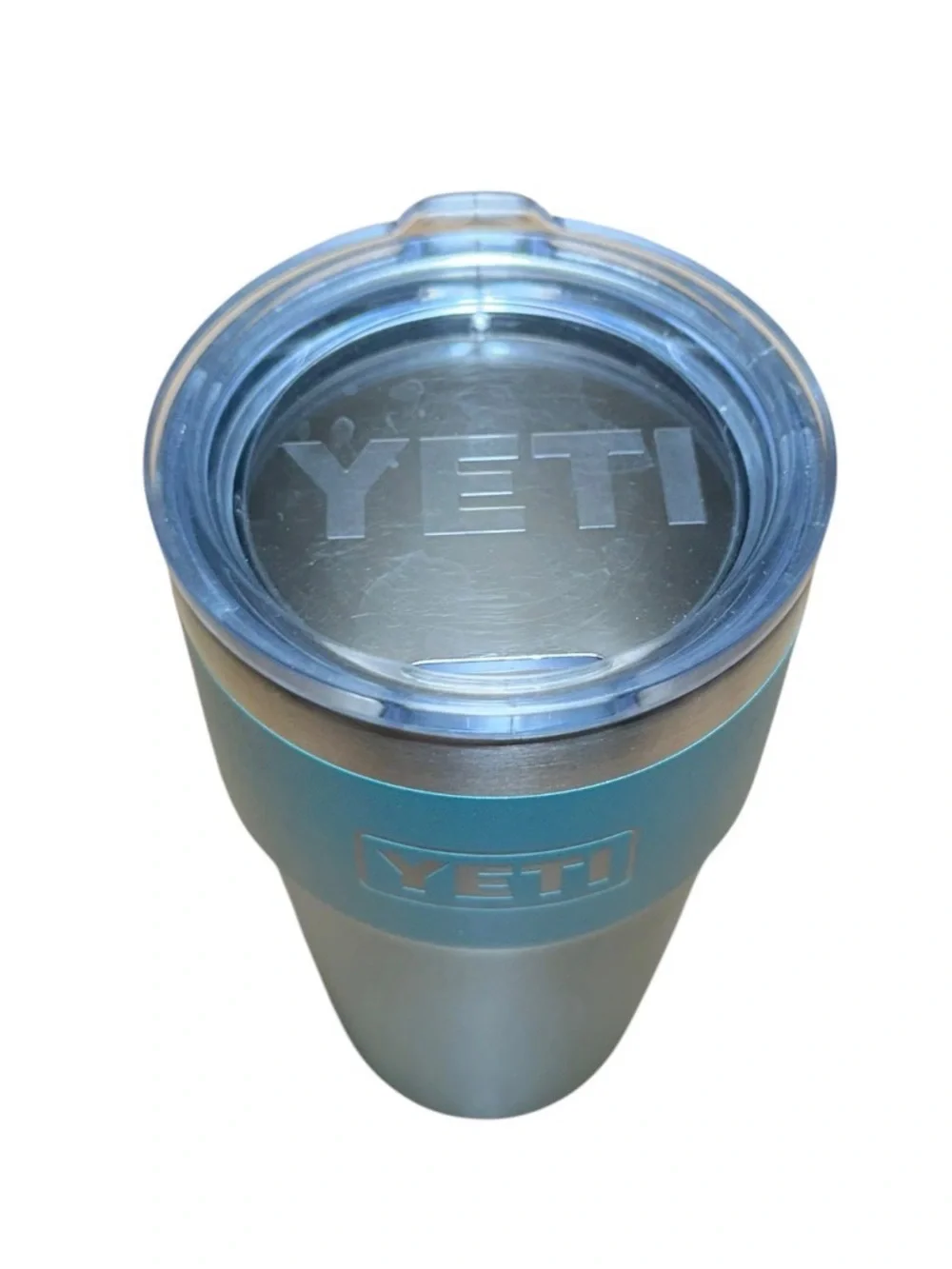 Yeti Teal Powder Coat Rambler Tumbler with Clear Lid- stackable
